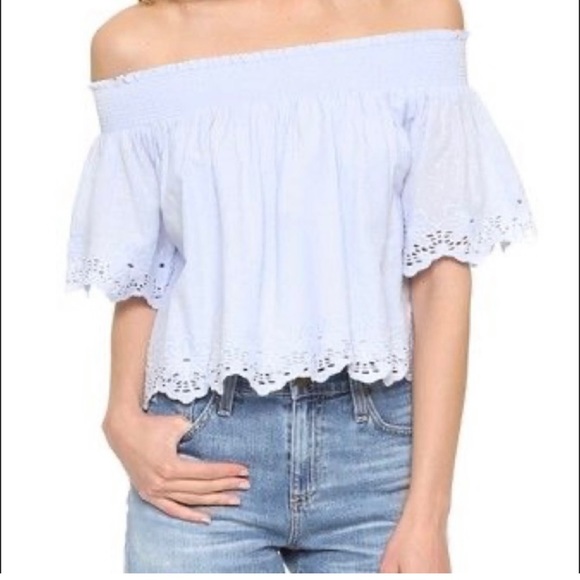Tularosa light blue eyelet off the shoulder crop top. - Picture 1 of 6
